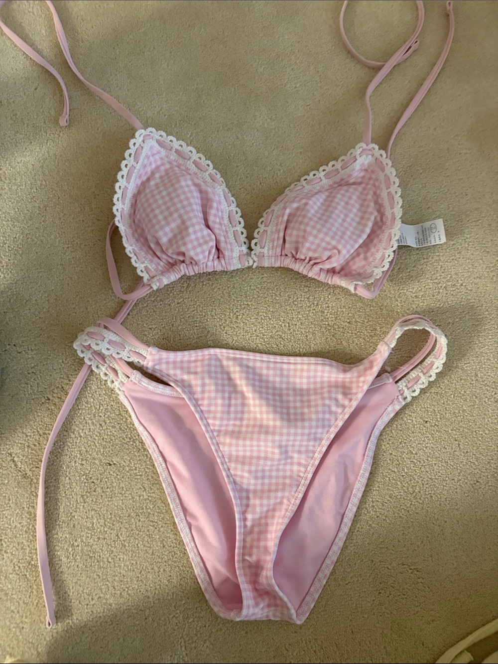 Hollister Pink Gingham Lace-Trim Bikini